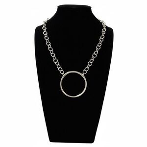 Vintage Silver Tone Statement Circle Pendant Chain Necklace